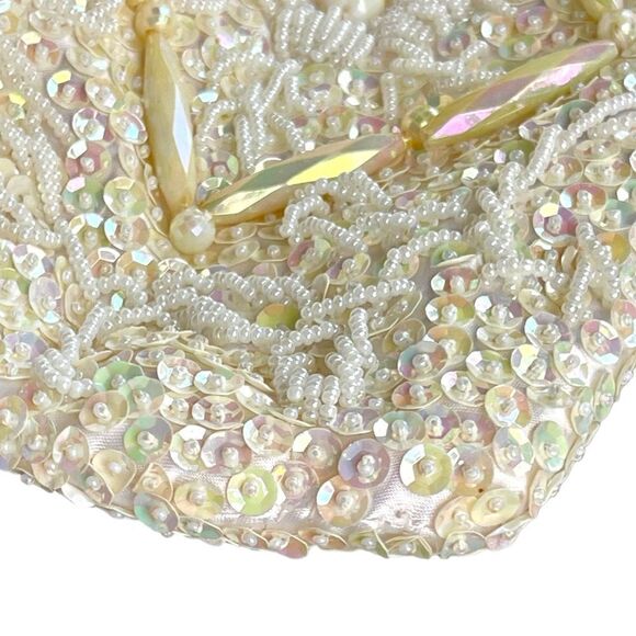 Vintage Opalescent Sequin Seed Bead Kisslock Snake Chain Evening Frame Purse - Picture 16 of 16